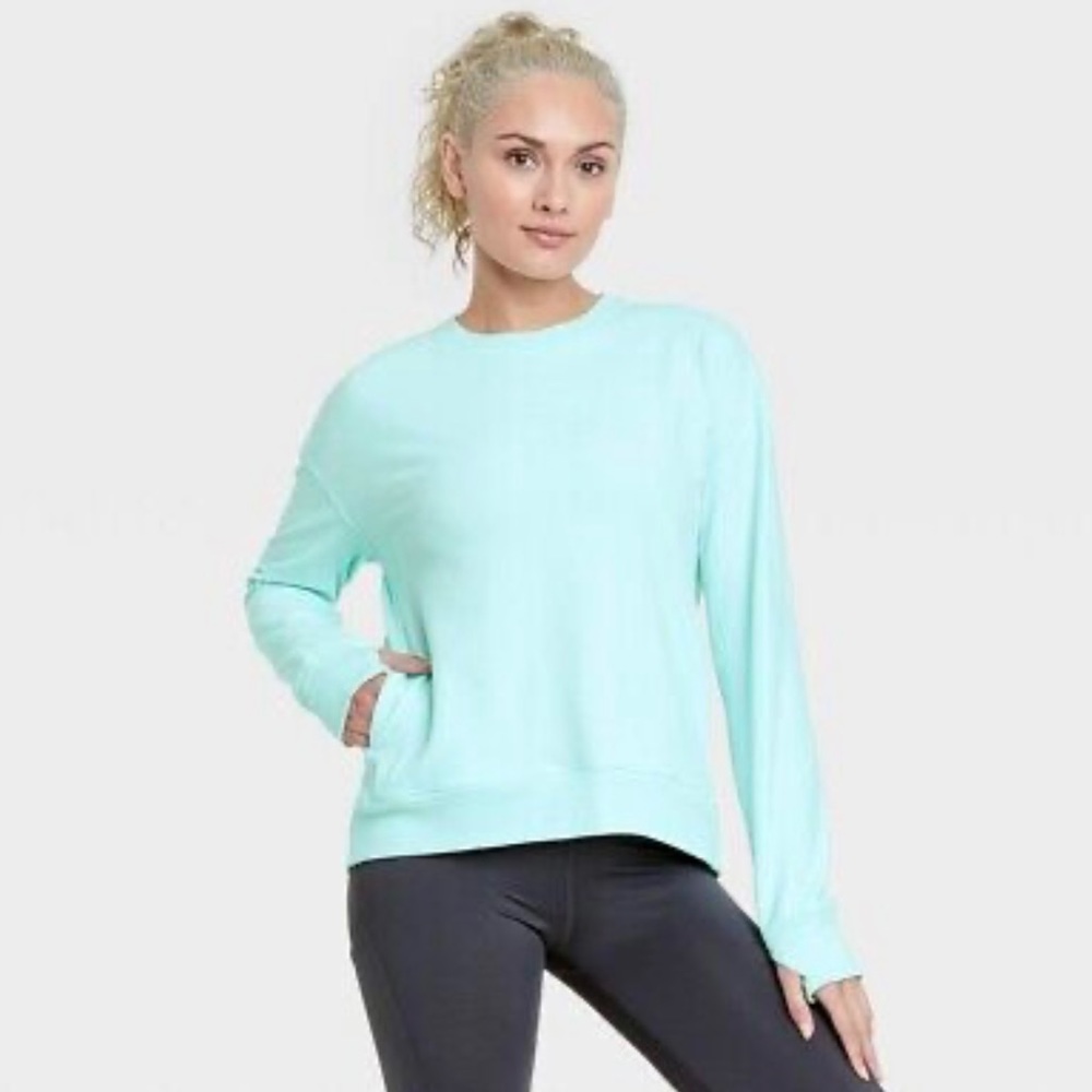 Women's French Terry Crewneck Sweatshirt - All in Motion Aqua Green XL NWT